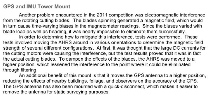 Description of lawnmower blades interference with the AHRS